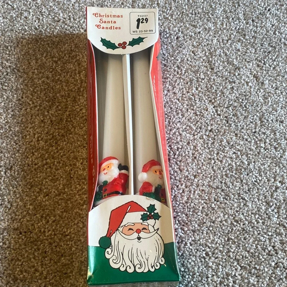 Vintage 1989 YDC Christmas Santa Candles 10 Inch Taper Set of 2 New‎ In Box
